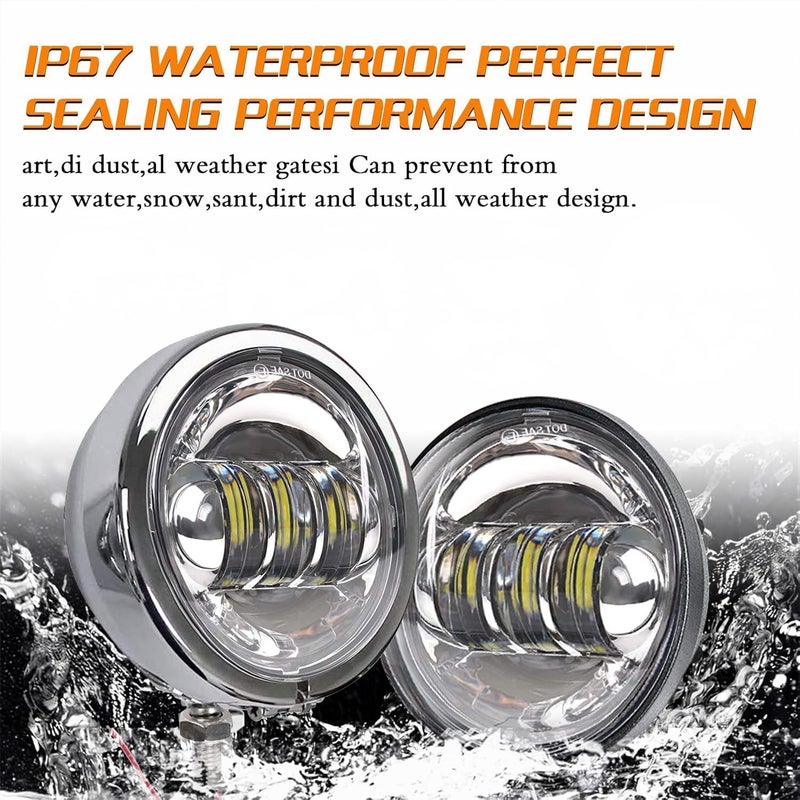 SKTYANTS 4.5 Inch LED Passing Light Motorcycle Fog lights with 4.5 Inch Housing Bucket Bracket Mount Compatible with Touring Electra Glide (Chrome) - Image 3